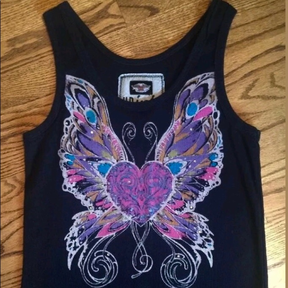 🏍 Harley Davidson Ink Butterfly Heart Tank Top ♥️